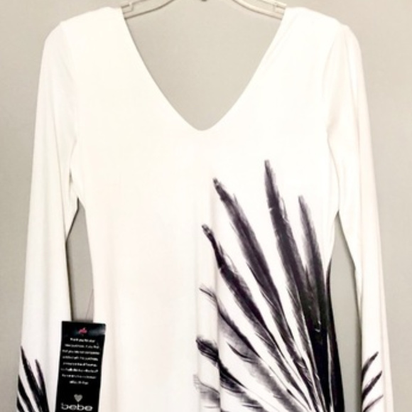 💋 BEBE  Fallen Angel long sleeve Deep V dress L new RARE 💋 - Picture 6 of 8